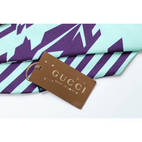 Gucci Light Blue Aquamarine Striped Geometric Silk Twill Narrow Bandeau Scarf - Picture 4 of 6